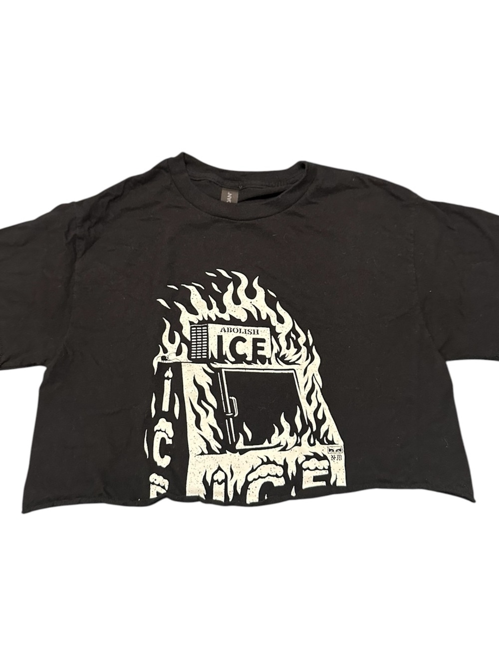 Gildan Black Crop Top with White Flaming Ice Truck Graphic